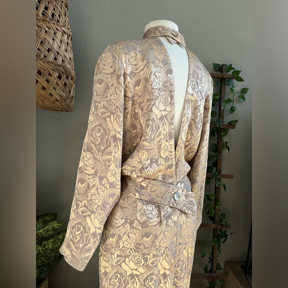 B.B. Collections by Barbara Barbara 80s VTG Metallic Satin Floral Midi Dress - Picture 7 of 15
